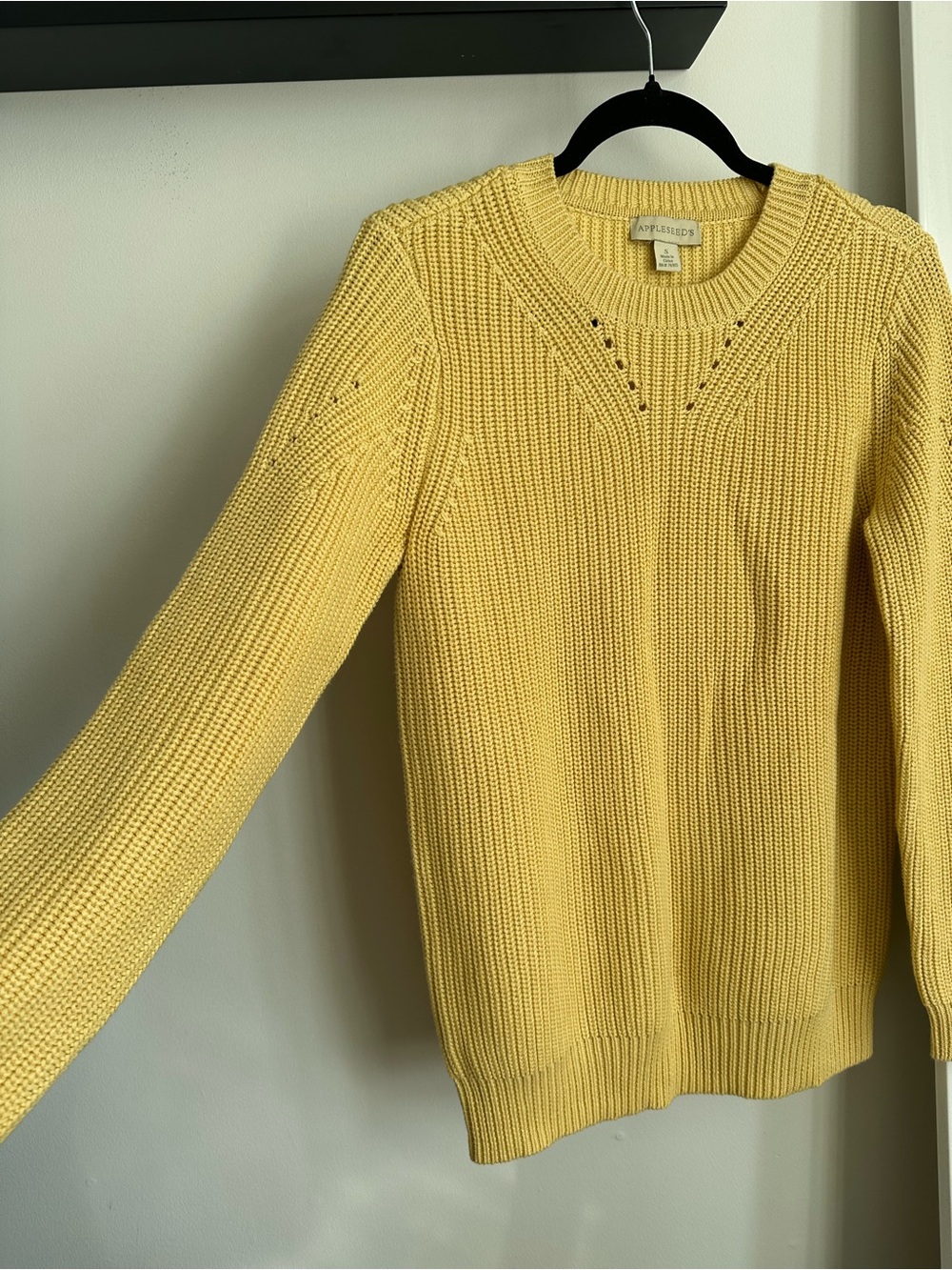 Butter Yellow Cotton Knit Sweater Pointelle Preppy Coastal Transitional Fall - Picture 2 of 6